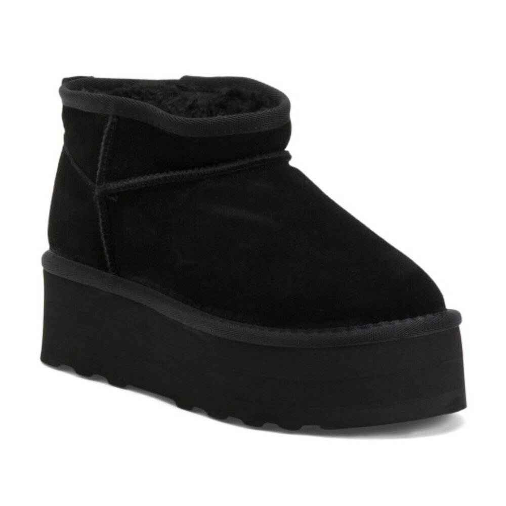 NEW CUSHIONAIRE Suede Hippy Platform Lined Booties in black for women 1025 4m2 - Picture 2 of 10